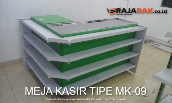 Meja Kasir Minimarket Dengan Shelving Depan Tipe MK-09