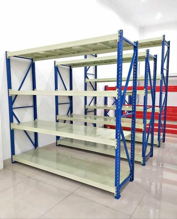 RAK BESI GUDANG MEDIUM DUTY SUSUN SERBAGUNA TIPE RR-500 | KAPASITAS / KEKUATAN 500 KG PER SUSUN SHELVING AMBALAN, 4 LEVEL | UKURAN PxLxT (200x60x200 CM, 200x60x250 CM, 200x60x300 CM) | RAJA RAK INDONESIA