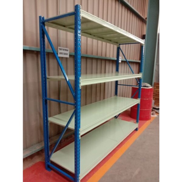 RAK BESI GUDANG MEDIUM DUTY SUSUN SERBAGUNA TIPE RR-500 | KAPASITAS / KEKUATAN 500 KG PER SUSUN SHELVING AMBALAN, 4 LEVEL | UKURAN PxLxT (200x60x200 CM, 200x60x250 CM, 200x60x300 CM) | RAJA RAK INDONESIA