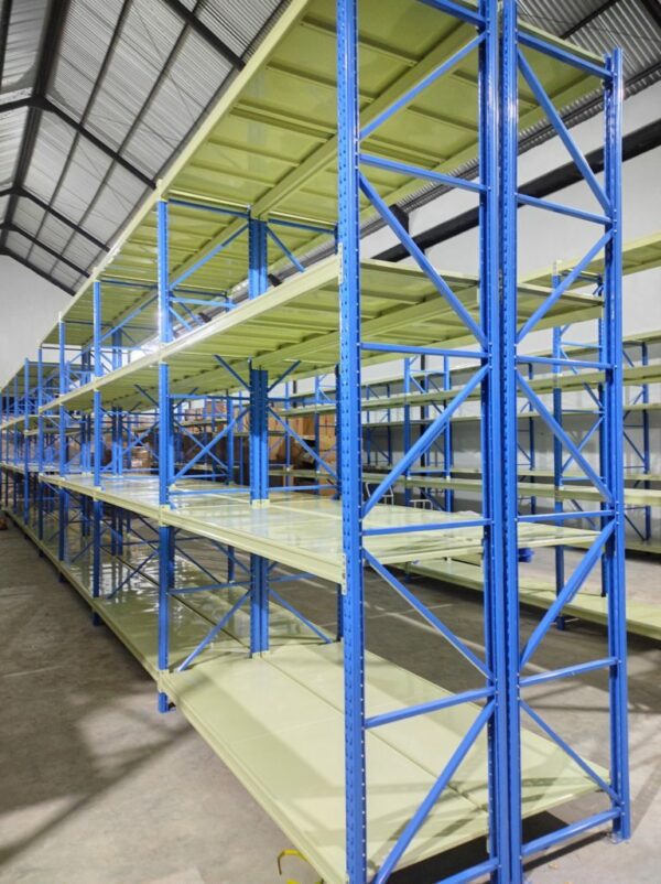 RAK BESI GUDANG MEDIUM DUTY SUSUN SERBAGUNA TIPE RR-500 | KAPASITAS / KEKUATAN 500 KG PER SUSUN SHELVING AMBALAN, 4 LEVEL | UKURAN PxLxT (200x60x200 CM, 200x60x250 CM, 200x60x300 CM) | RAJA RAK INDONESIA