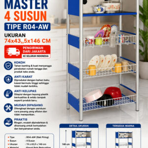 RAK PIRING MASTER 4 SUSUN TIPE R04-AW UKURAN 74×43,5×146 CM | RAJA RAK INDONESIA