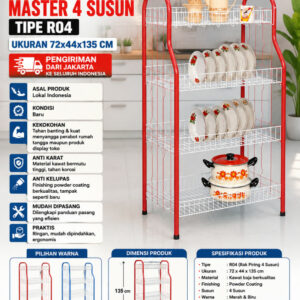 RAK PIRING MASTER 4 SUSUN TIPE R04 UKURAN 72x44x135 CM | RAK PIRING DAPUR RUMAH | RAJA RAK INDONESIA