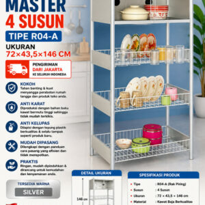 RAK PIRING MASTER 4 SUSUN TIPE R04-A UKURAN 72×43,5×146 CM | RAJA RAK INDONESIA