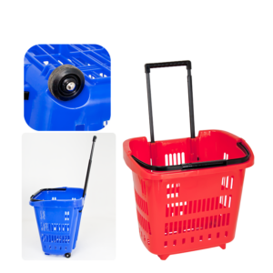 KERANJANG BELANJA SUPERMARKET DORONG PLASTIK GREEN LEAF PULLEY TROLLEY BASKET 3807