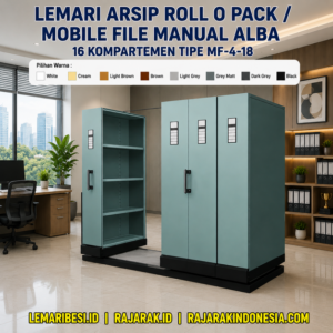 LEMARI ARSIP ROLL O PACK / MOBILE FILE MANUAL ALBA 16 KOMPARTEMEN TIPE MF-4-18: Solusi Penyimpanan Arsip Modern yang Hemat Ruang dan Berkapasitas Besar