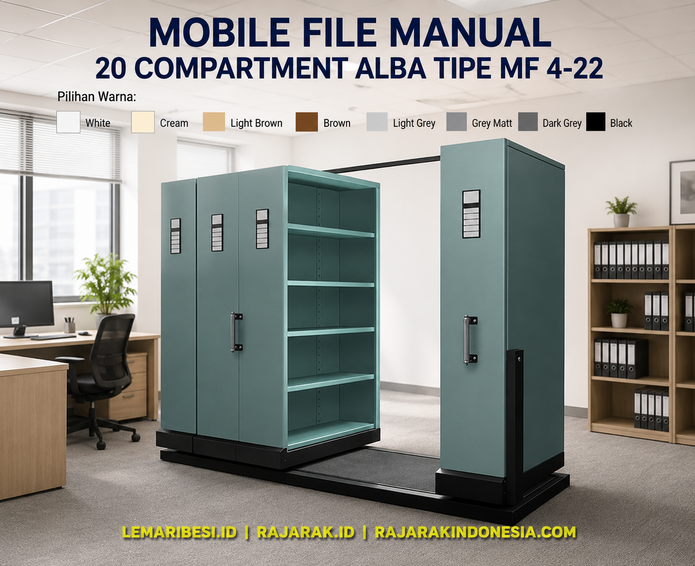 ALBA LEMARI ARSIP BESI KANTOR GESER DORONG / MOBILE FILE MANUAL 20 KOMPARTEMEN TIPE MF 4-22 - Gambar 3