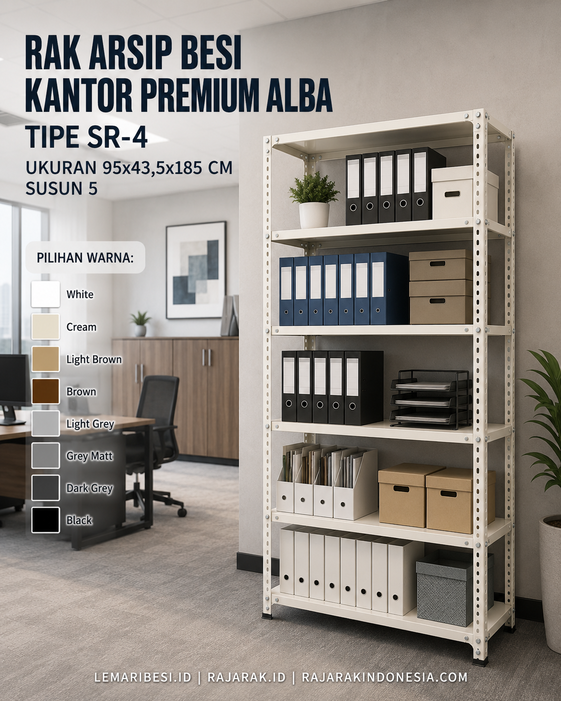 RAK ARSIP BESI KANTOR PREMIUM ALBA TIPE SR-4 UKURAN 95x43,5x185 CM SUSUN 5 | RAJA RAK INDONESIA