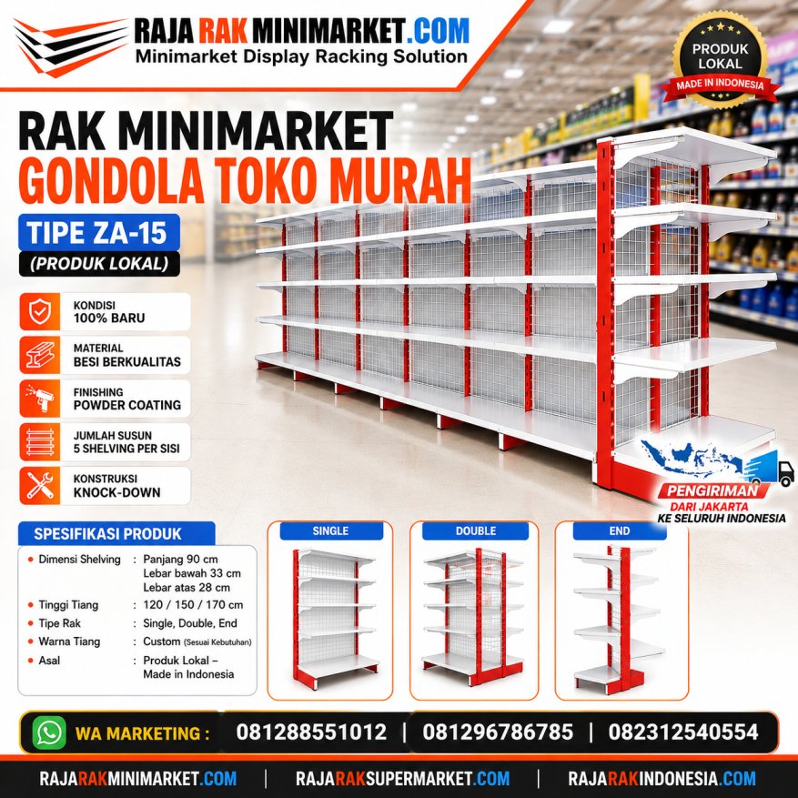 RAK MINIMARKET GONDOLA TOKO MURAH TIPE ZA-15: Solusi Rak Display Modern, Kokoh, dan Ekonomis untuk Berbagai Jenis Toko